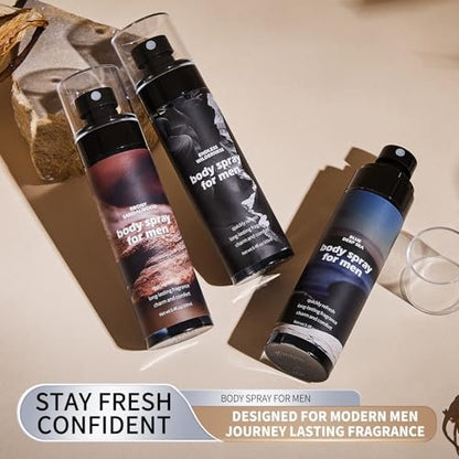 NIZENTA Body Spray for Men - Aluminum Free Deodorant, Alcohol-Free Gentle Formula, Powerful Freshness, 3.4 fl oz (Pack of 3) Avelisse