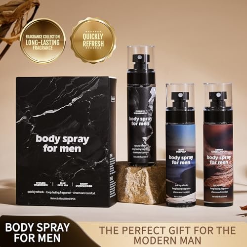 NIZENTA Body Spray for Men - Aluminum Free Deodorant, Alcohol-Free Gentle Formula, Powerful Freshness, 3.4 fl oz (Pack of 3) Avelisse
