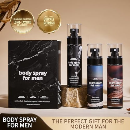 NIZENTA Body Spray for Men - Aluminum Free Deodorant, Alcohol-Free Gentle Formula, Powerful Freshness, 3.4 fl oz (Pack of 3) Avelisse