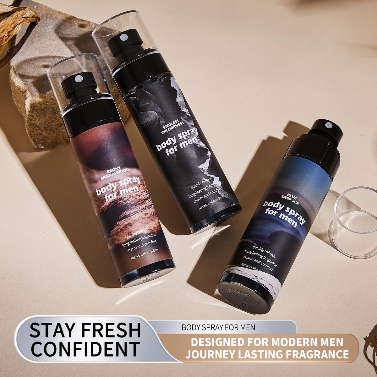 NIZENTA Body Spray for Men - Aluminum Free Deodorant, Alcohol-Free Gentle Formula, Powerful Freshness, 3.4 fl oz (Pack of 3) Avelisse