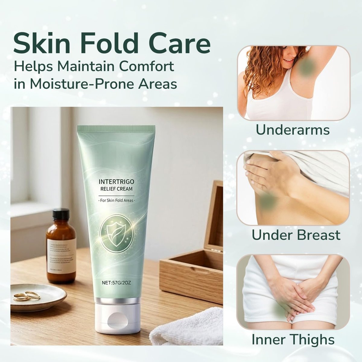 Peksozi Healora Intertrigo Cream for Skin Folds & Chafing – Fast-Drying Non-Greasy Formula (2-Pack, 2 Fl Oz Each) - görsel 9