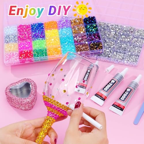 46000Pcs Jelly Rhinestones for Bedazzling, 2 Boxes Multicolor 4mm & Silver Clear 2/3/4/5/6mm Resin Flatback Gems with 3Pcs B7000 Glue Avelisse