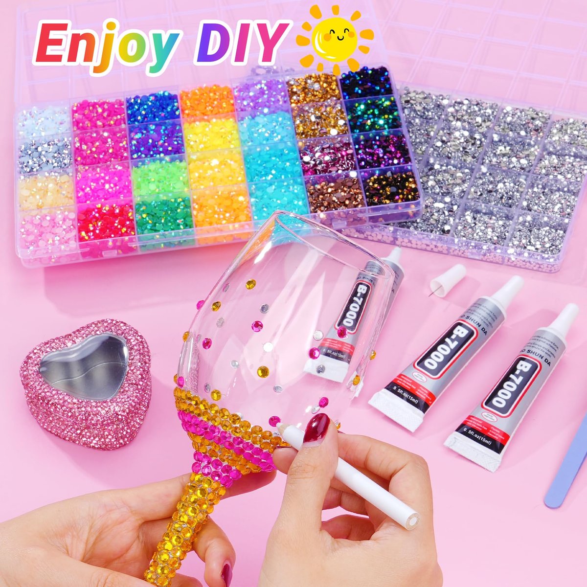 46000Pcs Jelly Rhinestones for Bedazzling, 2 Boxes Multicolor 4mm & Silver Clear 2/3/4/5/6mm Resin Flatback Gems with 3Pcs B7000 Glue Avelisse