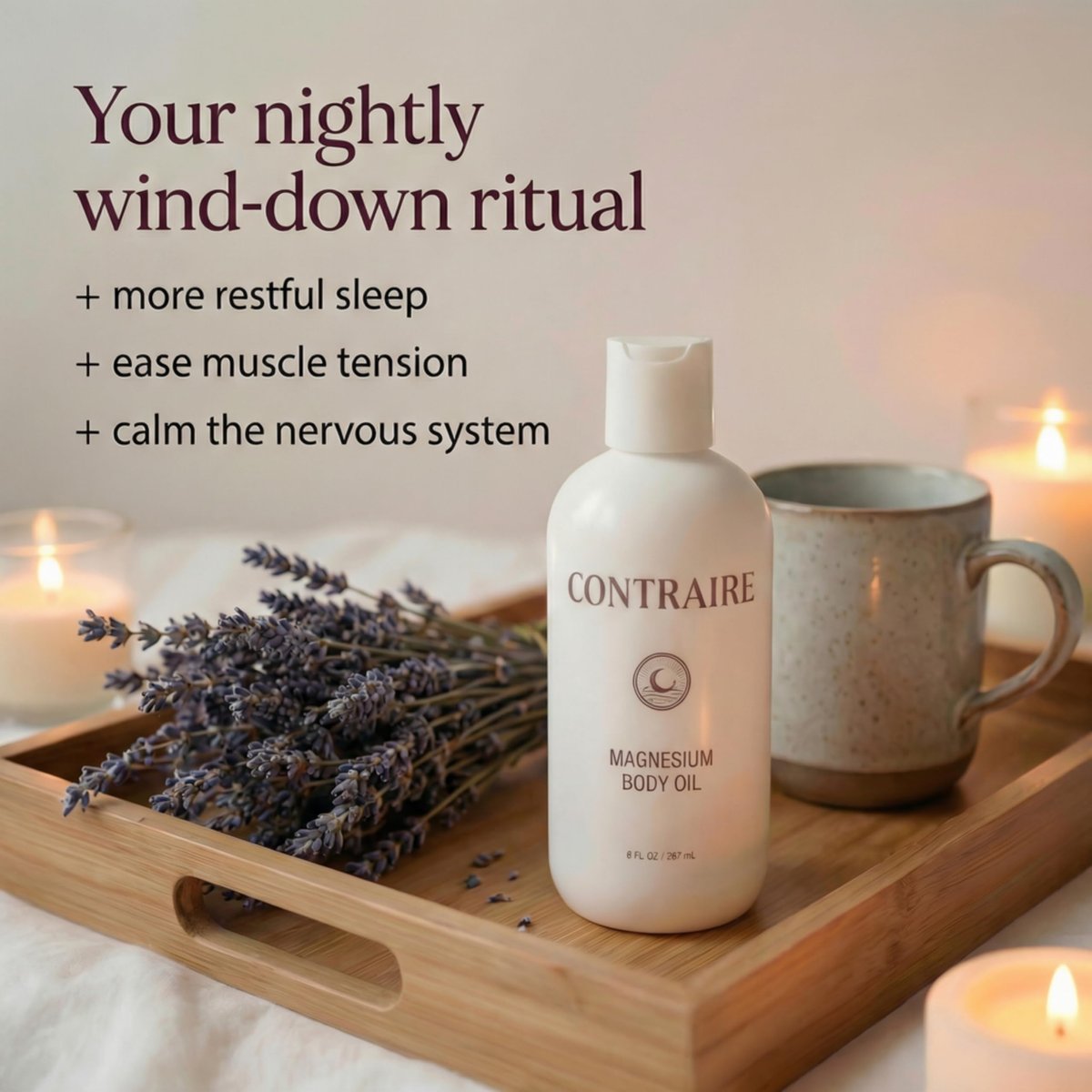 Contraire Premium Magnesium Oil for Sleep - Pure Topical Magnesium Chloride Body Oil - Silky Fast-Absorbing Non-Sticky Nourishing Formula - Calming Nighttime Relaxation Ritual for Deep Restful Sleep Avelisse