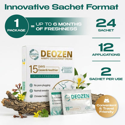 DEOZEN Natural Aluminum-Free Deodorant Cream for Men & Women – Long-Lasting Odor Protection with Herbal Formula – 24 Sachets (12 Applications, Up to 6 Months) Avelisse