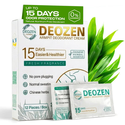 DEOZEN Natural Aluminum-Free Deodorant Cream for Men & Women – Long-Lasting Odor Protection with Herbal Formula – 24 Sachets (12 Applications, Up to 6 Months) Avelisse