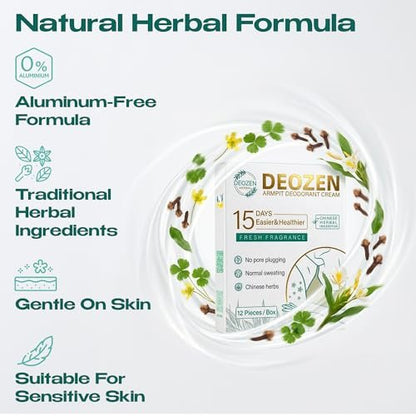 DEOZEN Natural Aluminum-Free Deodorant Cream for Men & Women – Long-Lasting Odor Protection with Herbal Formula – 24 Sachets (12 Applications, Up to 6 Months) Avelisse