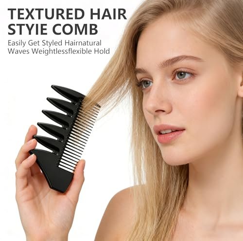6-Pack Texture Comb Set - Wide Tooth Styling Combs for Volume, Fringe Parting & Slick Back - ABS Plastic Barber Tool for Men & Women - görsel 6