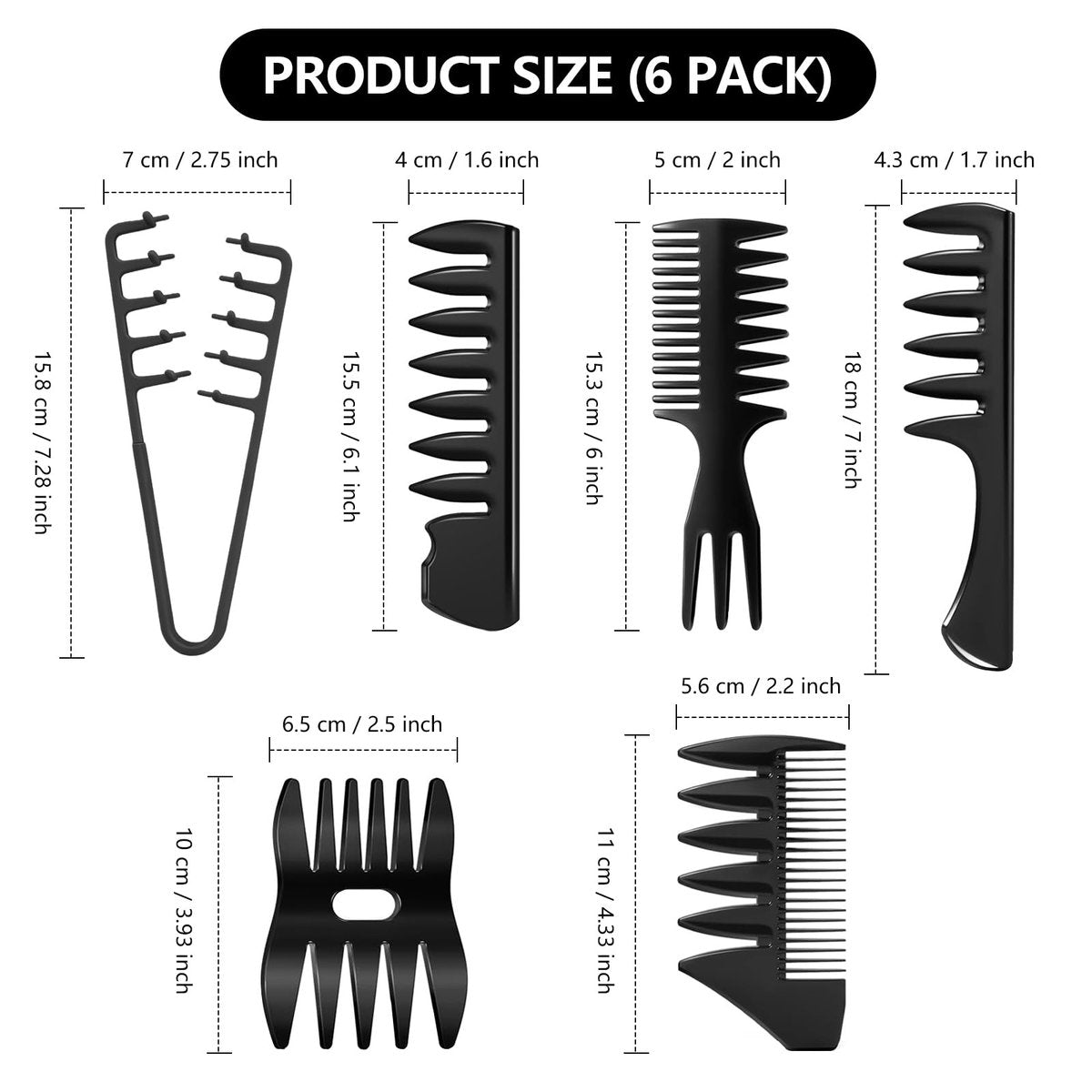 6-Pack Texture Comb Set - Wide Tooth Styling Combs for Volume, Fringe Parting & Slick Back - ABS Plastic Barber Tool for Men & Women - görsel 11