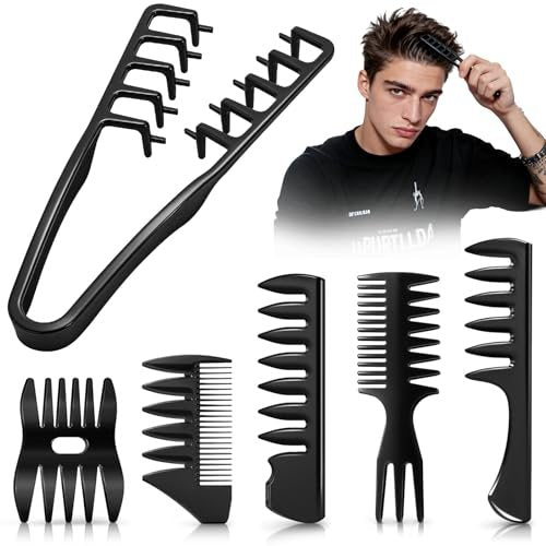 6-Pack Texture Comb Set - Wide Tooth Styling Combs for Volume, Fringe Parting & Slick Back - ABS Plastic Barber Tool for Men & Women - görsel 2