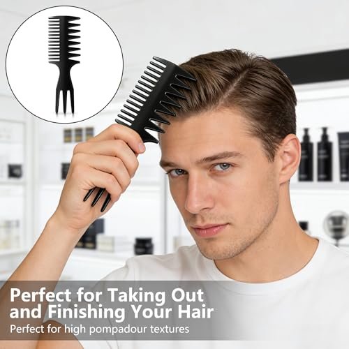 6-Pack Texture Comb Set - Wide Tooth Styling Combs for Volume, Fringe Parting & Slick Back - ABS Plastic Barber Tool for Men & Women - görsel 10