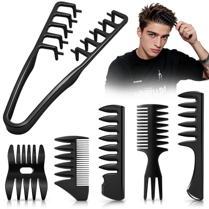 6-Pack Texture Comb Set - Wide Tooth Styling Combs for Volume, Fringe Parting & Slick Back - ABS Plastic Barber Tool for Men & Women