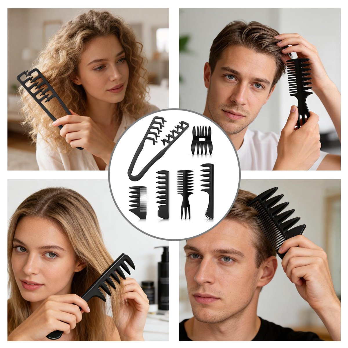 6-Pack Texture Comb Set - Wide Tooth Styling Combs for Volume, Fringe Parting & Slick Back - ABS Plastic Barber Tool for Men & Women - görsel 3