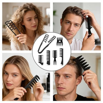 6-Pack Texture Comb Set - Wide Tooth Styling Combs for Volume, Fringe Parting & Slick Back - ABS Plastic Barber Tool for Men & Women