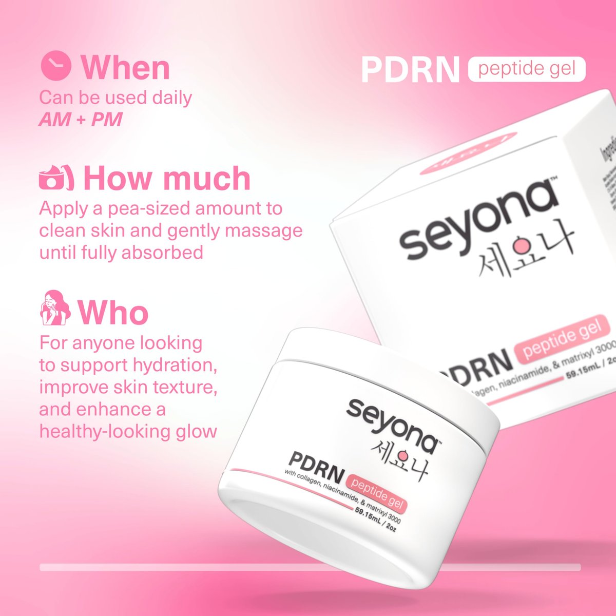 Seyona Advanced PDRN Peptide Gel – Salmon DNA Collagen Moisturizer with Matrixyl 3000, Niacinamide & Peptide Complex – Lightweight Korean Skincare Beauty Face Gel for Firm, Radiant-Looking Skin – 2oz Avelisse