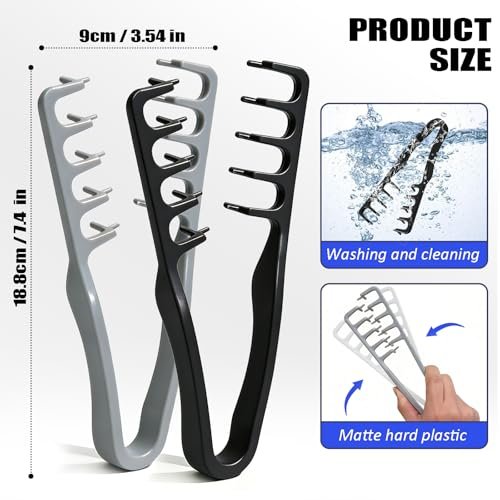 Furneet Texture Comb Set 2 Pack – Wide Tooth Volumizing Hair Comb, Anti-Frizz Root Lift Styling Tool for Curly, Wavy, Thick Hair, ABS Plastic Non-Slip Grip (Black+Grey) - görsel 8