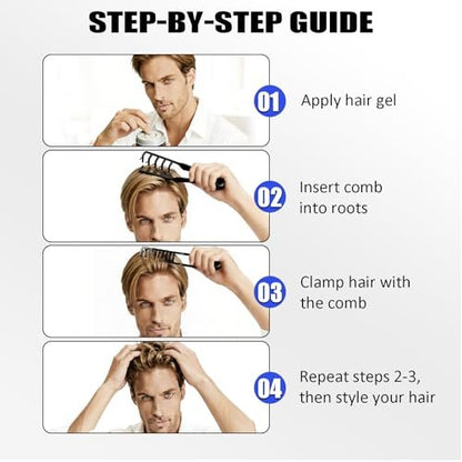 Furneet Texture Comb Set 2 Pack – Wide Tooth Volumizing Hair Comb, Anti-Frizz Root Lift Styling Tool for Curly, Wavy, Thick Hair, ABS Plastic Non-Slip Grip (Black+Grey)
