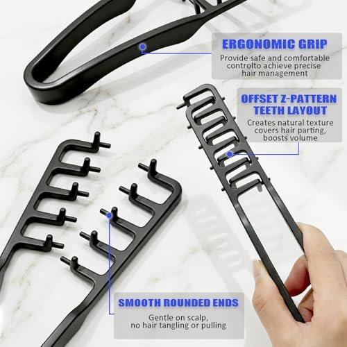 Furneet Texture Comb Set 2 Pack – Wide Tooth Volumizing Hair Comb, Anti-Frizz Root Lift Styling Tool for Curly, Wavy, Thick Hair, ABS Plastic Non-Slip Grip (Black+Grey) - görsel 14