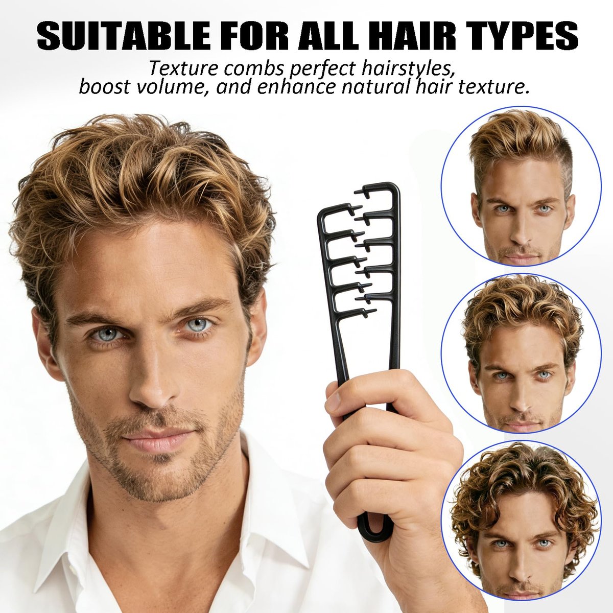 Furneet Texture Comb Set 2 Pack – Wide Tooth Volumizing Hair Comb, Anti-Frizz Root Lift Styling Tool for Curly, Wavy, Thick Hair, ABS Plastic Non-Slip Grip (Black+Grey) - görsel 9