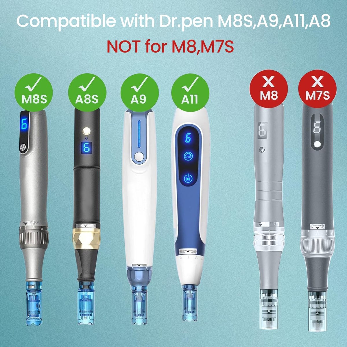 HVVGUT Microneedling Pen Cartridges for Dr Pen M8S, A8, A9, A11 – 36 Pin, 0.25 mm, 10 Pack (Turquoise) Avelisse