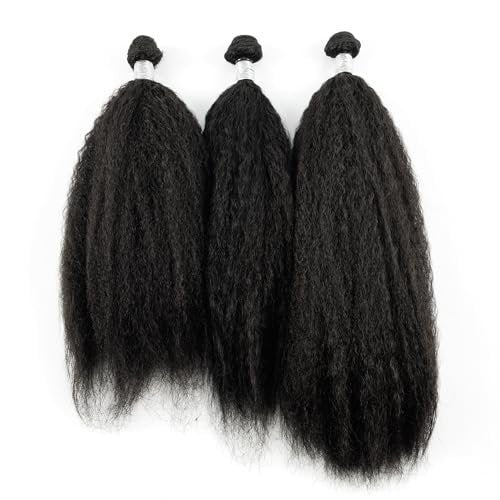 EV&ET Kinky Straight Hair Bundles 16 18 20 Inches - 3 Pieces Synthetic Hair Weave for Black Women (Natural Black) - görsel 2