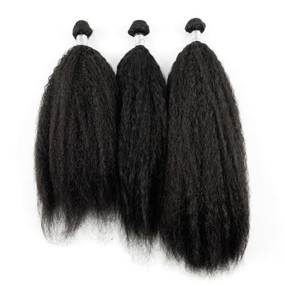 EV&ET Kinky Straight Hair Bundles 16 18 20 Inches - 3 Pieces Synthetic Hair Weave for Black Women (Natural Black)