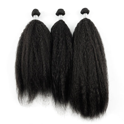 EV&ET Kinky Straight Hair Bundles 16 18 20 Inches - 3 Pieces Synthetic Hair Weave for Black Women (Natural Black)