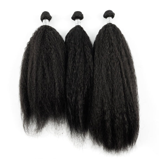 EV&ET Kinky Straight Hair Bundles 16 18 20 Inches - 3 Pieces Synthetic Hair Weave for Black Women (Natural Black)