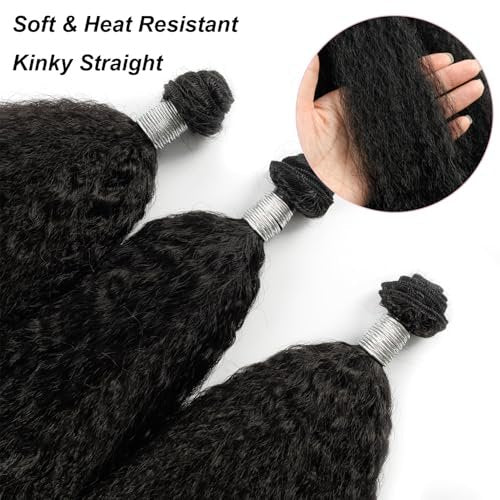 EV&ET Kinky Straight Hair Bundles 16 18 20 Inches - 3 Pieces Synthetic Hair Weave for Black Women (Natural Black) - görsel 8