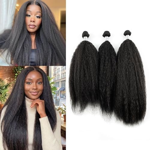 EV&ET Kinky Straight Hair Bundles 16 18 20 Inches - 3 Pieces Synthetic Hair Weave for Black Women (Natural Black) - görsel 10
