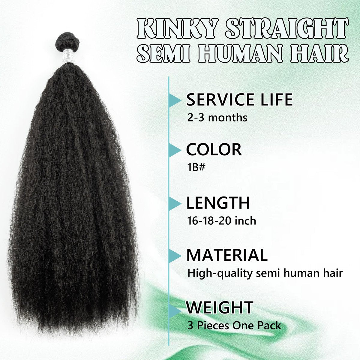 EV&ET Kinky Straight Hair Bundles 16 18 20 Inches - 3 Pieces Synthetic Hair Weave for Black Women (Natural Black) - görsel 3