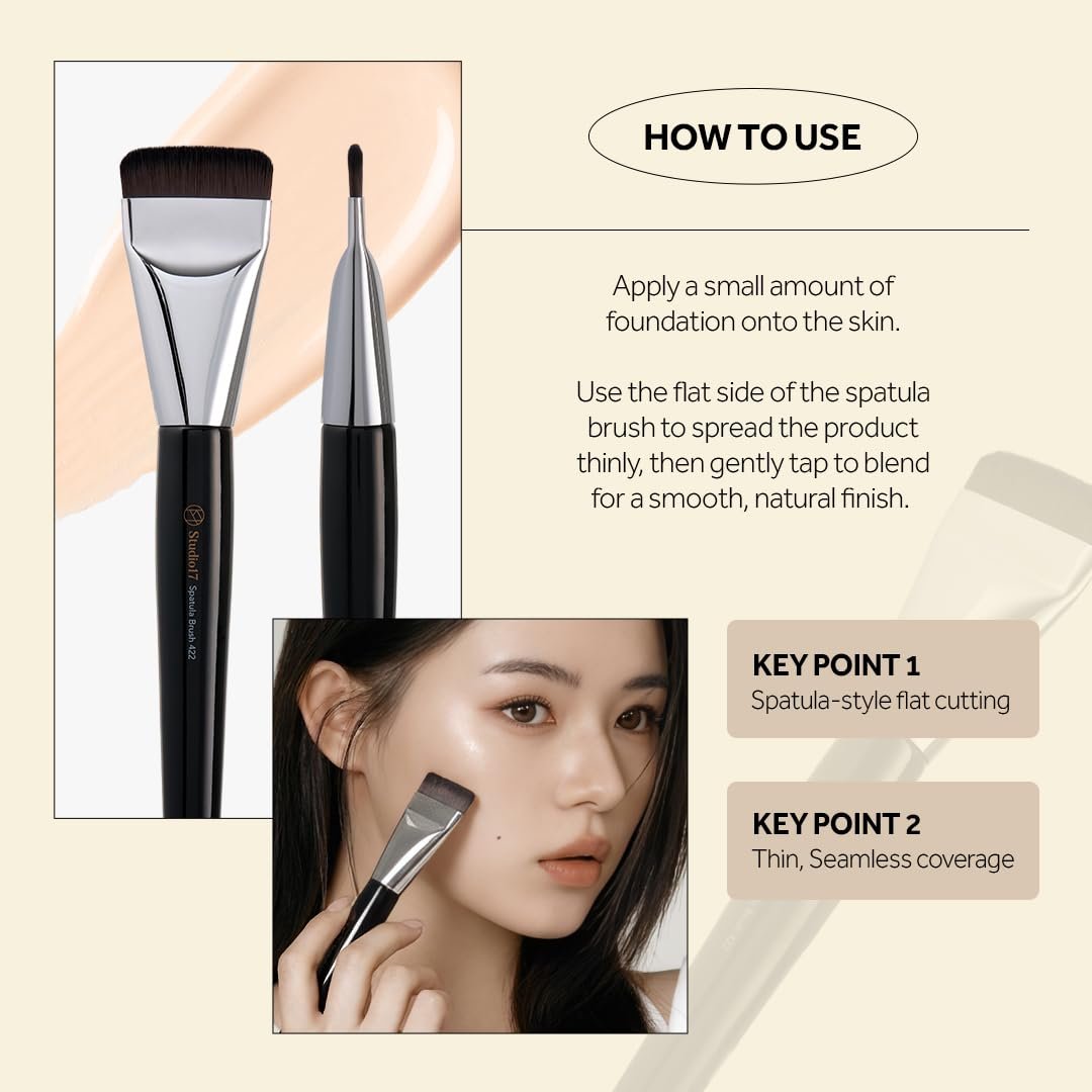 STUDIO17 Spatula Foundation Brush 422 – Korean Professional Flat Base Makeup Brush for Liquid & Cream Foundation - görsel 5