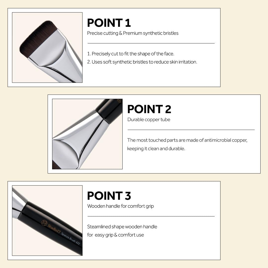 STUDIO17 Spatula Foundation Brush 422 – Korean Professional Flat Base Makeup Brush for Liquid & Cream Foundation - görsel 9