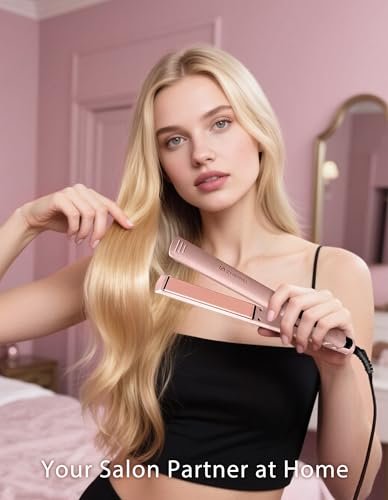 ZM ZHEMEI Hair Straightener 1 Inch Flat Iron with LED Display, Professional PTC Ceramic Negative Ion, Dual Voltage 446°F, 6 Temps (Rose Gold) Avelisse