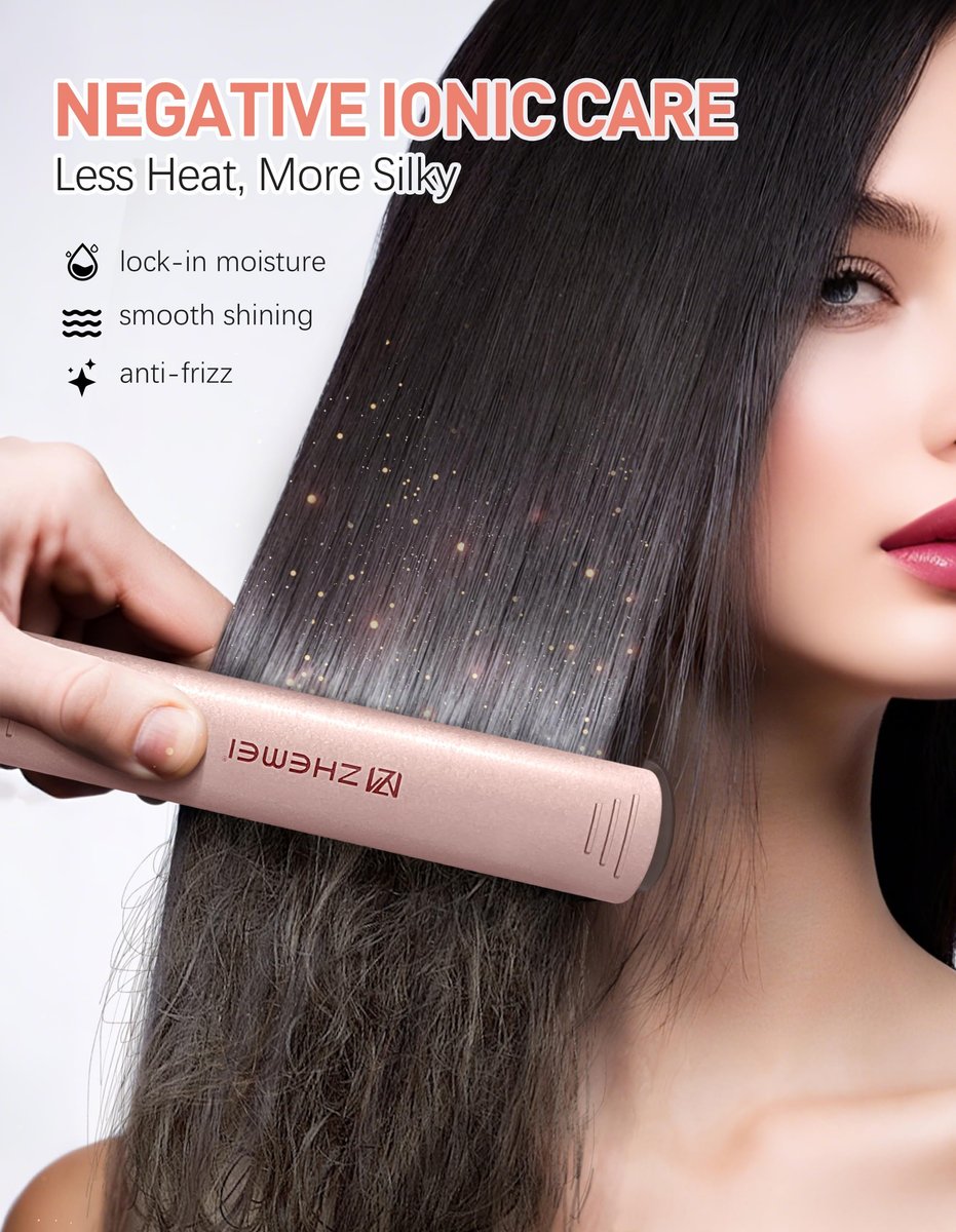 ZM ZHEMEI Hair Straightener 1 Inch Flat Iron with LED Display, Professional PTC Ceramic Negative Ion, Dual Voltage 446°F, 6 Temps (Rose Gold) Avelisse