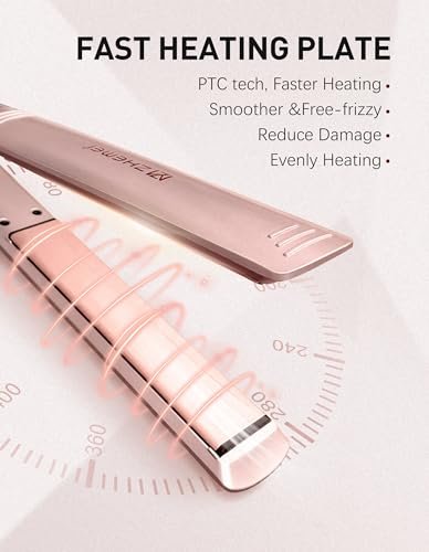 ZM ZHEMEI Hair Straightener 1 Inch Flat Iron with LED Display, Professional PTC Ceramic Negative Ion, Dual Voltage 446°F, 6 Temps (Rose Gold) Avelisse