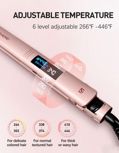 ZM ZHEMEI Hair Straightener 1 Inch Flat Iron with LED Display, Professional PTC Ceramic Negative Ion, Dual Voltage 446°F, 6 Temps (Rose Gold) Avelisse
