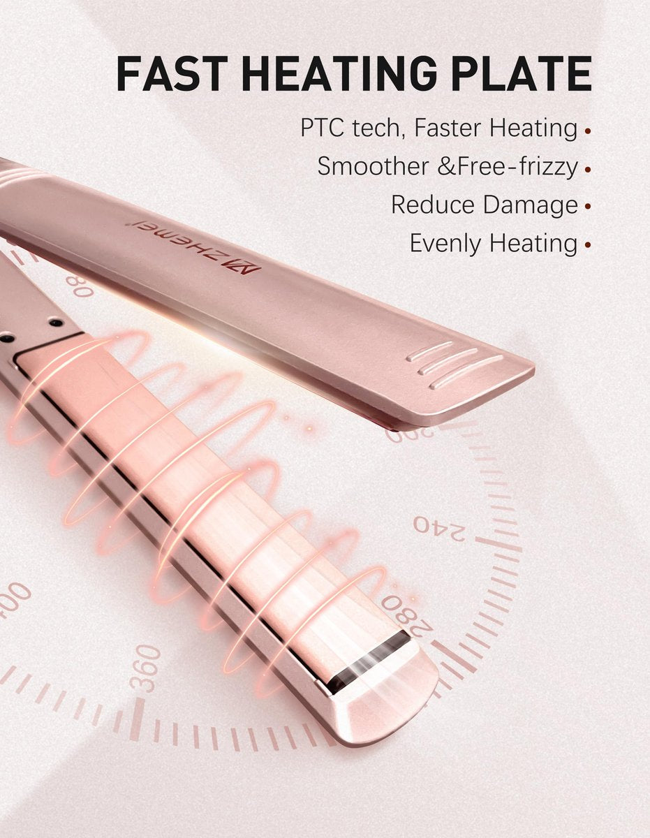 ZM ZHEMEI Hair Straightener 1 Inch Flat Iron with LED Display, Professional PTC Ceramic Negative Ion, Dual Voltage 446°F, 6 Temps (Rose Gold) Avelisse