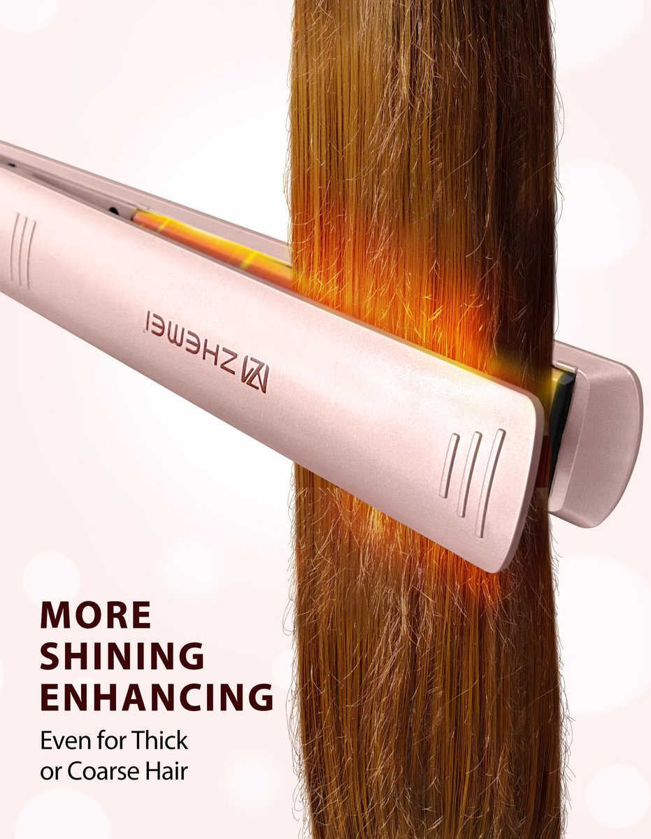 ZM ZHEMEI Hair Straightener 1 Inch Flat Iron with LED Display, Professional PTC Ceramic Negative Ion, Dual Voltage 446°F, 6 Temps (Rose Gold) Avelisse