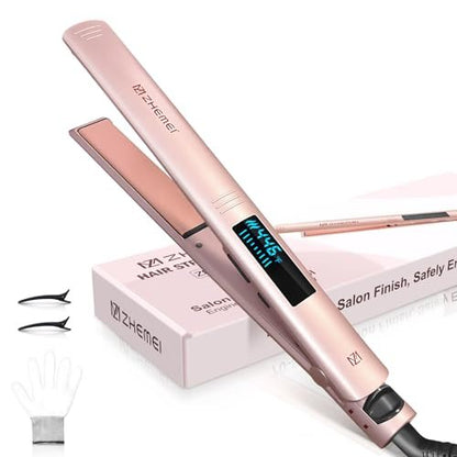 ZM ZHEMEI Hair Straightener 1 Inch Flat Iron with LED Display, Professional PTC Ceramic Negative Ion, Dual Voltage 446°F, 6 Temps (Rose Gold) Avelisse