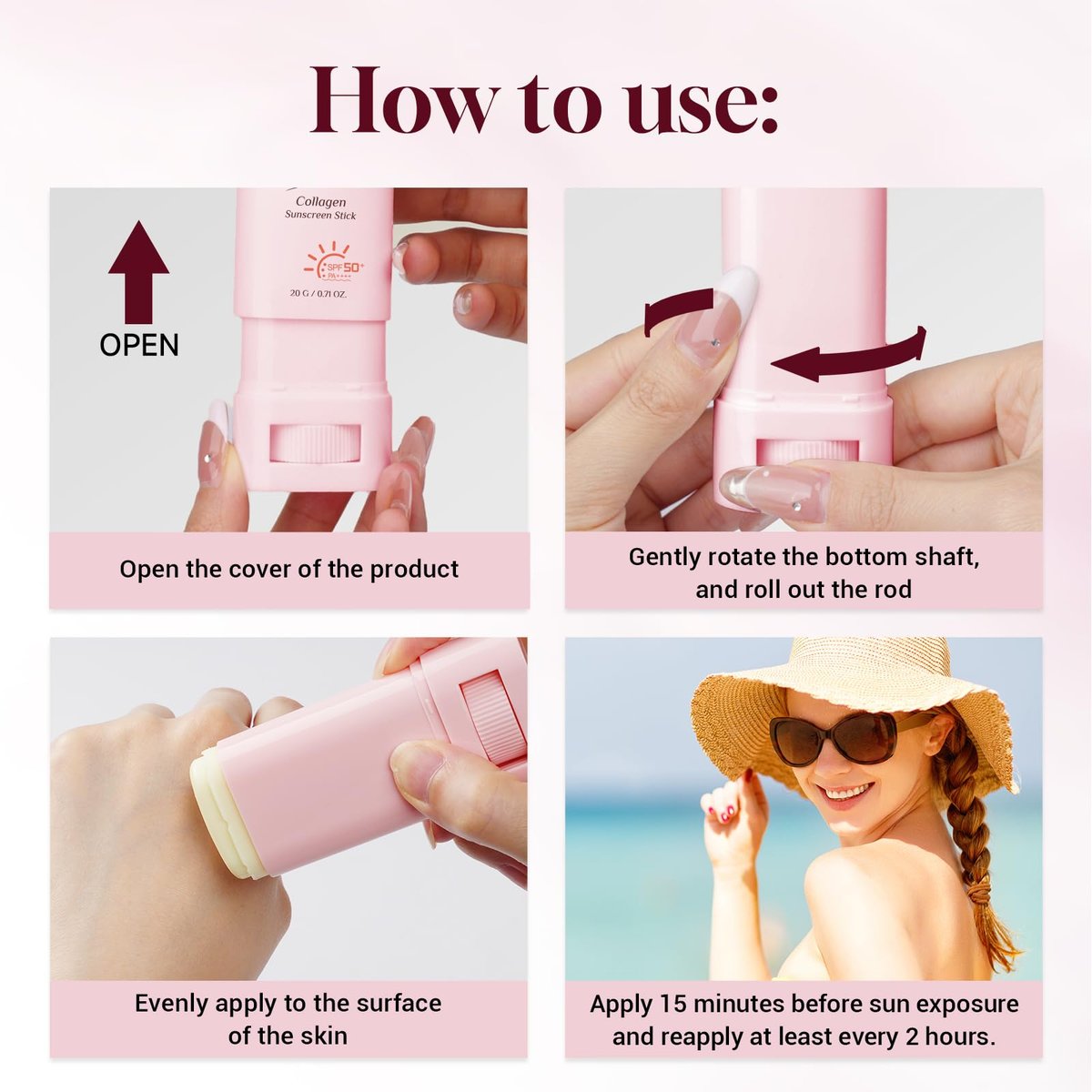 Gaayou No Cast Sunscreen Stick SPF PA50++++ - Korean Collagen Sun Stick for Face & Body, Soothing Moisture Matte Finish, Non Sticky, No White Cast - görsel 7