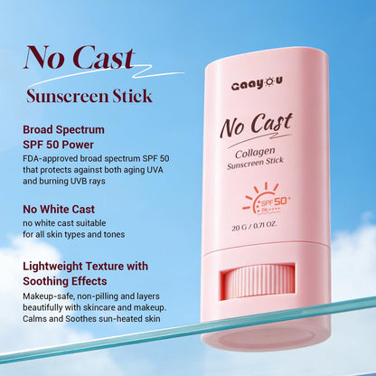 Gaayou No Cast Sunscreen Stick SPF PA50++++ - Korean Collagen Sun Stick for Face & Body, Soothing Moisture Matte Finish, Non Sticky, No White Cast