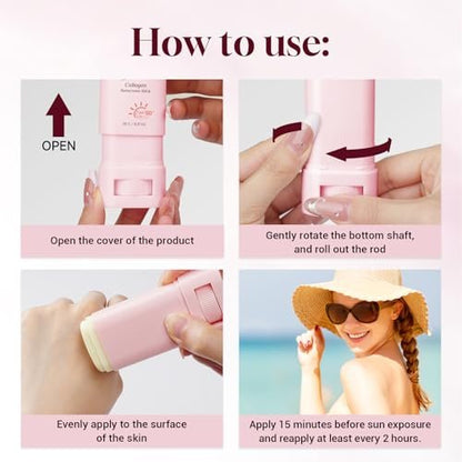 Gaayou No Cast Sunscreen Stick SPF PA50++++ - Korean Collagen Sun Stick for Face & Body, Soothing Moisture Matte Finish, Non Sticky, No White Cast
