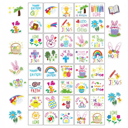 YVAINE 80pcs Christian Easter Temporary Tattoos - Religious Easter Bunny Doodles & Jesus Cross Waterproof Tattoo Stickers for Easter Spring Party Supplies