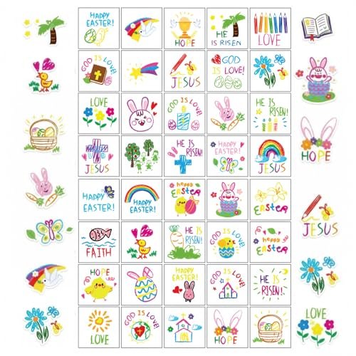 YVAINE 80pcs Christian Easter Temporary Tattoos - Religious Easter Bunny Doodles & Jesus Cross Waterproof Tattoo Stickers for Easter Spring Party Supplies - görsel 2
