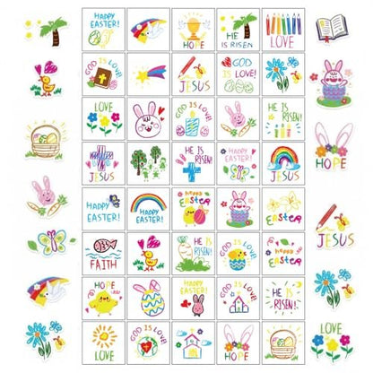 YVAINE 80pcs Christian Easter Temporary Tattoos - Religious Easter Bunny Doodles & Jesus Cross Waterproof Tattoo Stickers for Easter Spring Party Supplies