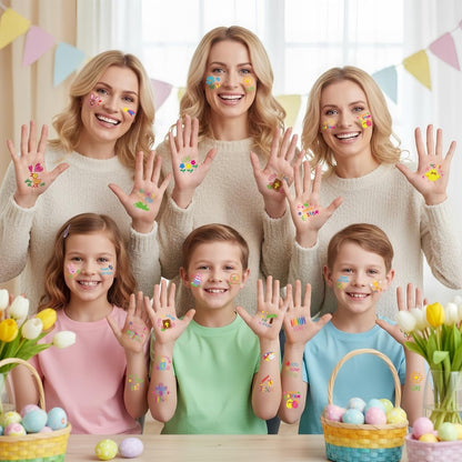 YVAINE 80pcs Christian Easter Temporary Tattoos - Religious Easter Bunny Doodles & Jesus Cross Waterproof Tattoo Stickers for Easter Spring Party Supplies