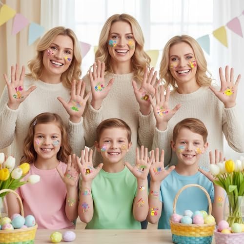 YVAINE 80pcs Christian Easter Temporary Tattoos - Religious Easter Bunny Doodles & Jesus Cross Waterproof Tattoo Stickers for Easter Spring Party Supplies - görsel 10