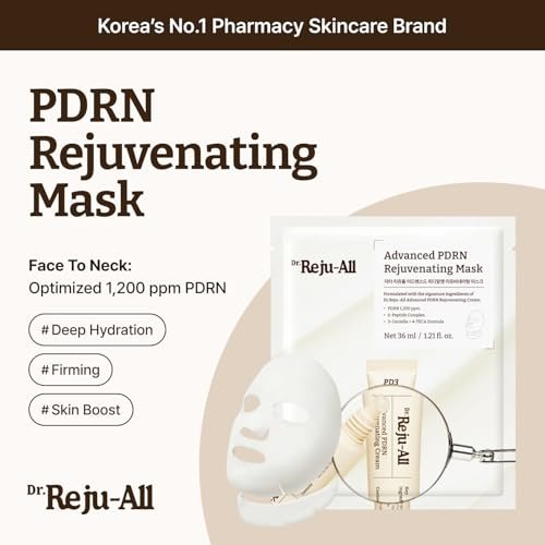 Dr.Reju-All Advanced PDRN Rejuvenating Mask – Face & Neck Korean Sheet Mask with 1,200 ppm PDRN, Collagen & Copper Peptides (4-Pack) Avelisse