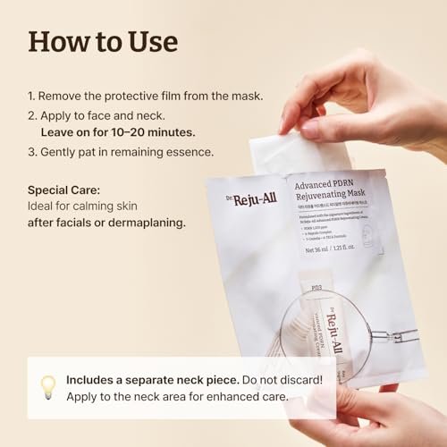 Dr.Reju-All Advanced PDRN Rejuvenating Mask – Face & Neck Korean Sheet Mask with 1,200 ppm PDRN, Collagen & Copper Peptides (4-Pack) Avelisse